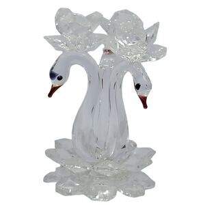 Italian Crystal Figurine Authentic 3" Handcrafted Triple Swan With Roses